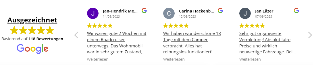 Wohnmobil mieten Google Bewertungen Miet1camper.de